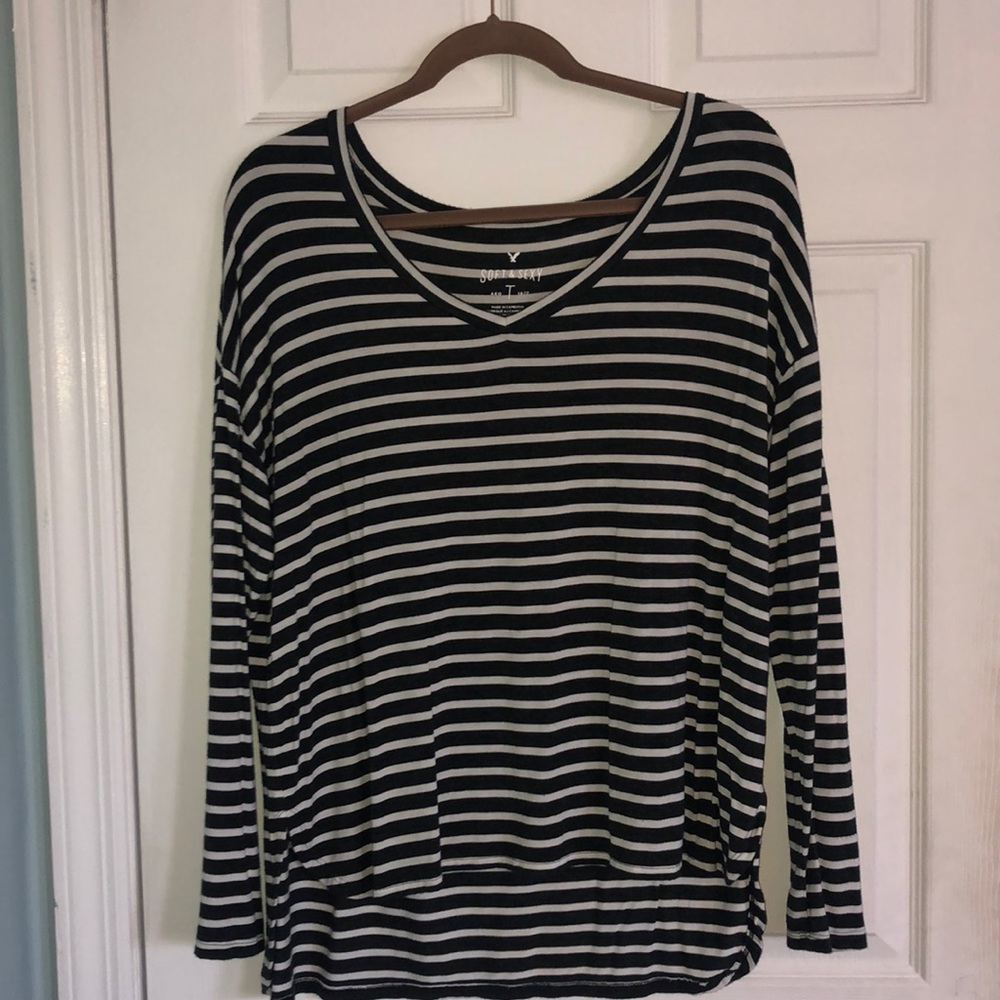 grey and white striped shirt